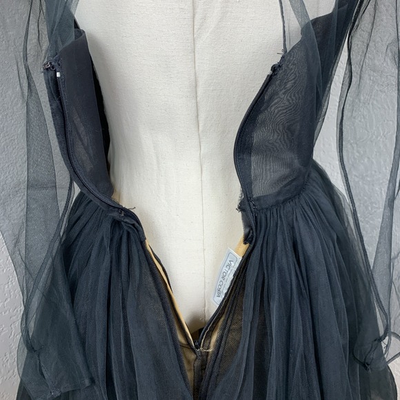 Vtg 50s Style Black Tulle Sheer 3D Floral Applique Dress Sz 8 Victor Costa - Picture 8 of 16